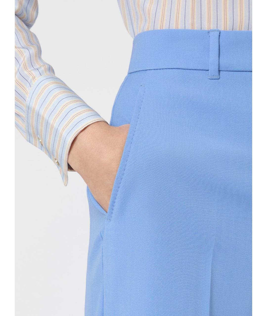 MAX MARA STUDIO Голубые шерстяные прямые брюки, фото 5