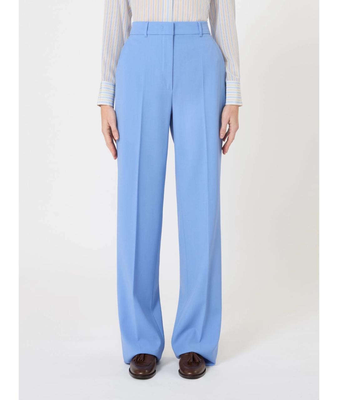 MAX MARA STUDIO Голубые шерстяные прямые брюки, фото 3