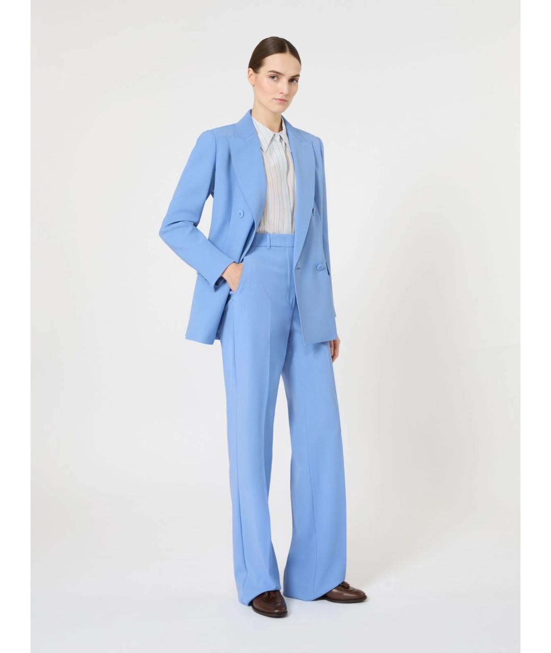 MAX MARA STUDIO Голубые шерстяные прямые брюки, фото 2