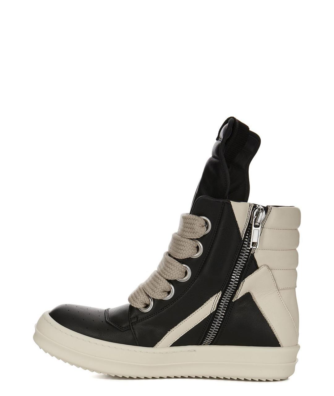 RICK OWENS Черные кожаные высокие кроссовки / кеды, фото 3