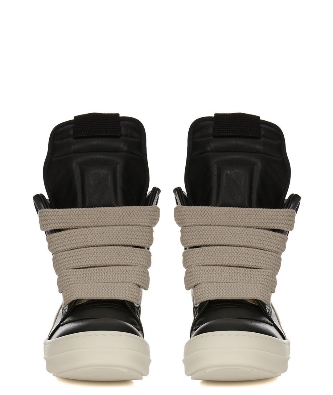 RICK OWENS Черные кожаные высокие кроссовки / кеды, фото 2