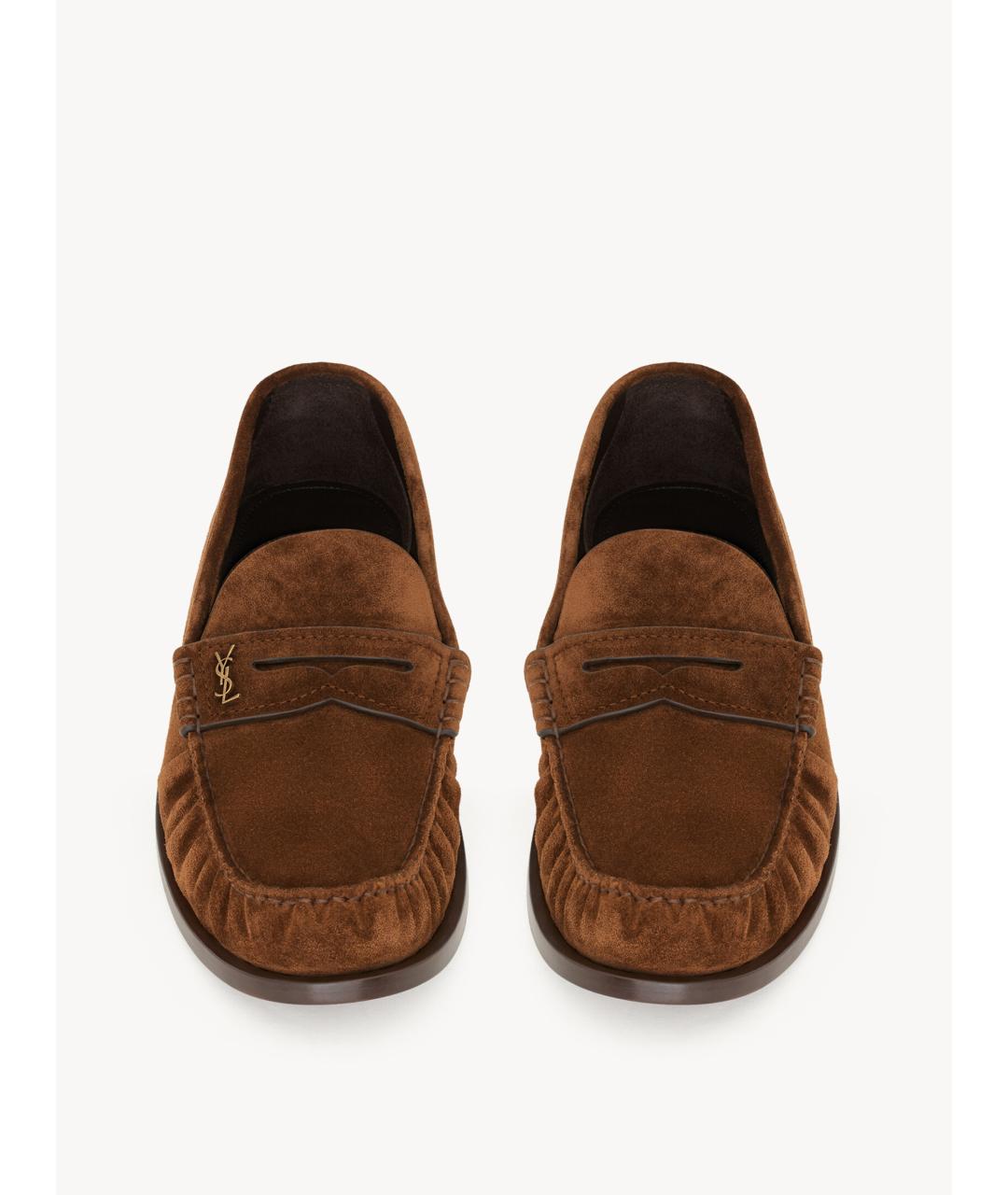 SAINT LAURENT Коричневые замшевые лоферы, фото 3