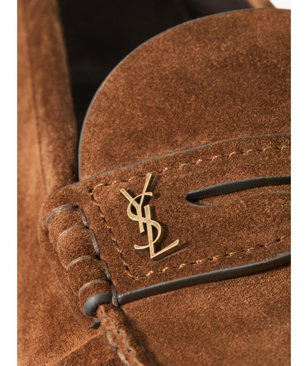 SAINT LAURENT Коричневые замшевые лоферы, фото 4