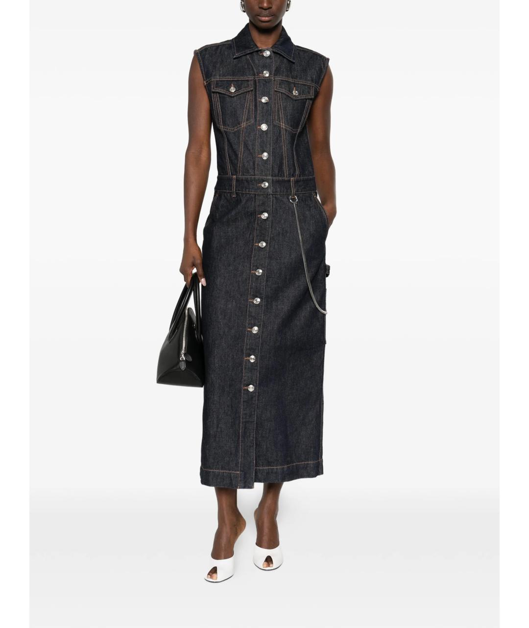 SPORTMAX Темно-синее хлопковое повседневное платье, фото 2