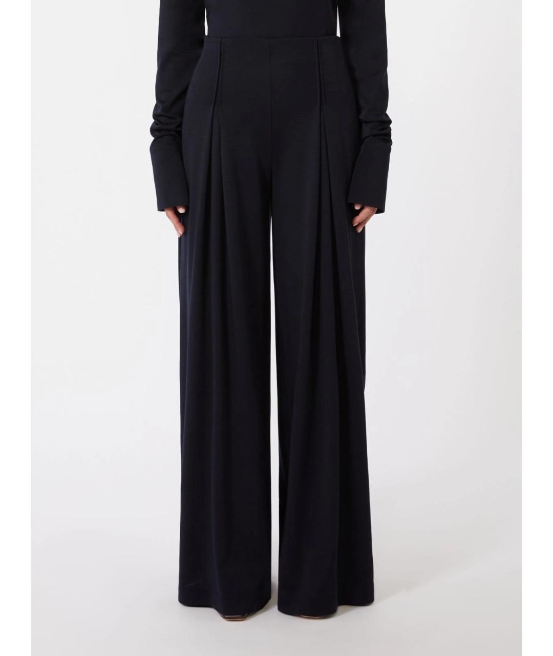 MAX MARA Синие шерстяные прямые брюки, фото 3