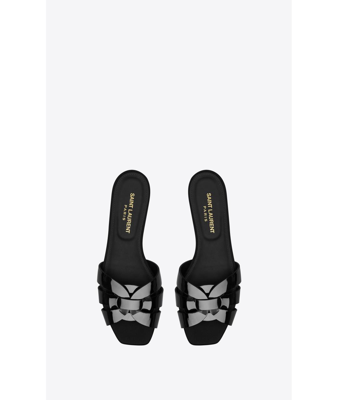 SAINT LAURENT Черные кожаные шлепанцы, фото 3