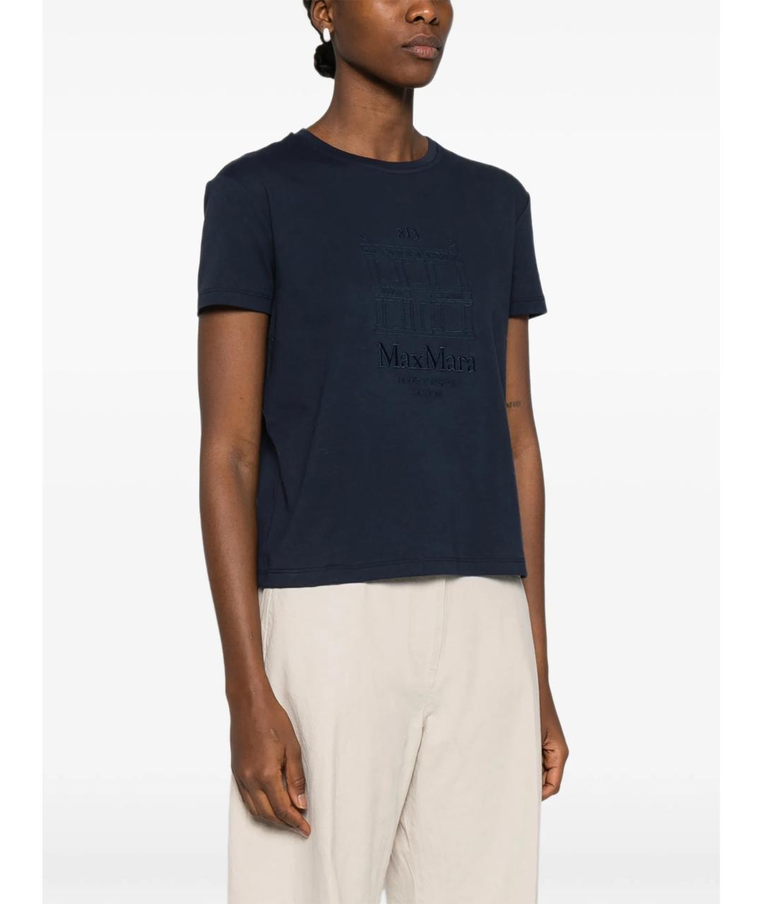 'S MAX MARA Синяя хлопковая футболка, фото 3
