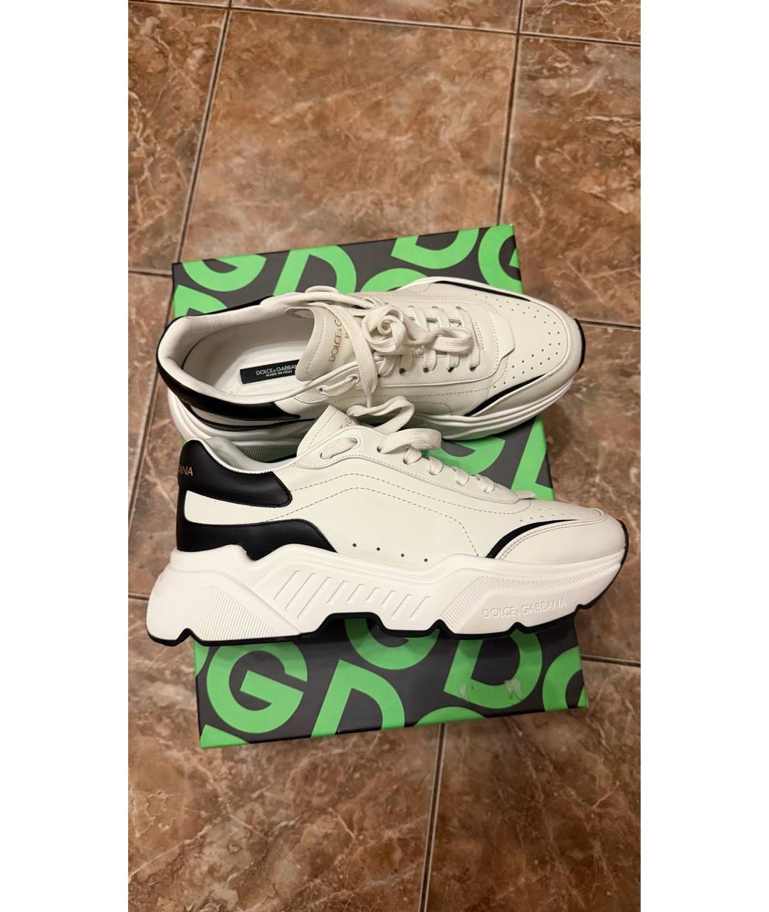 DOLCE&GABBANA Белые кожаные низкие кроссовки / кеды, фото 7