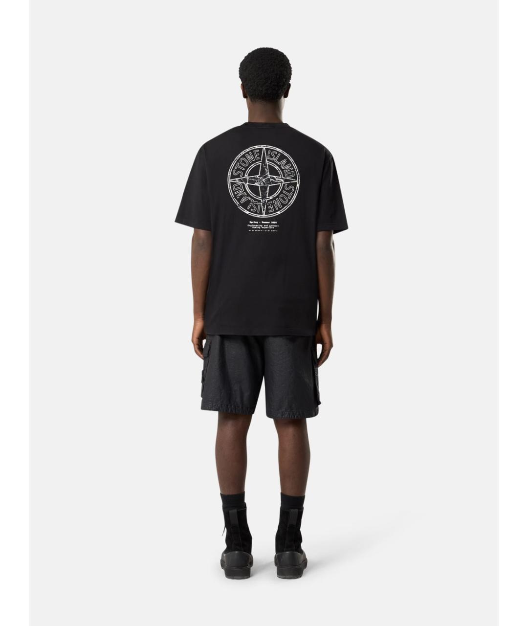 STONE ISLAND Черная хлопковая футболка, фото 2