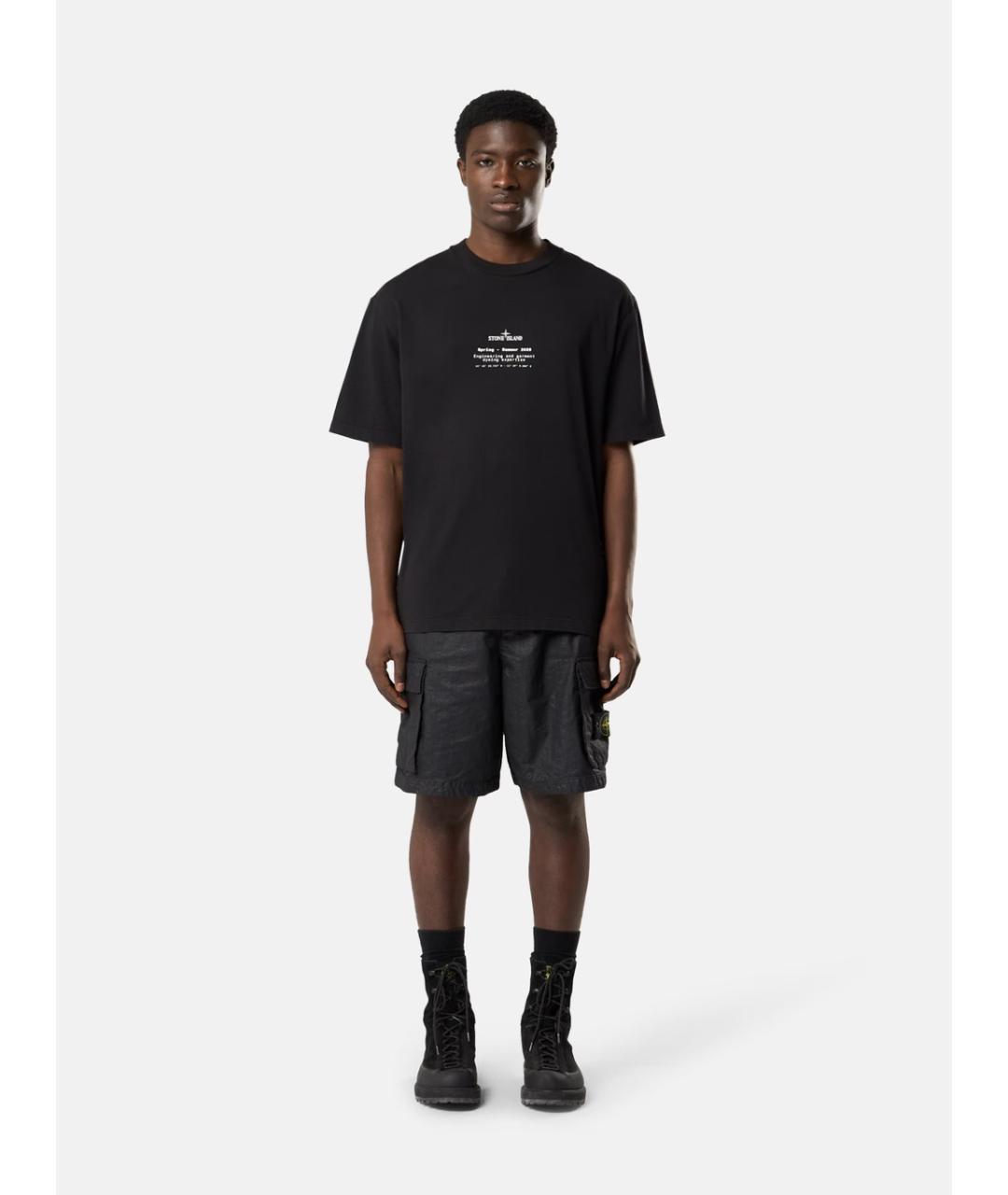 STONE ISLAND Черная хлопковая футболка, фото 5