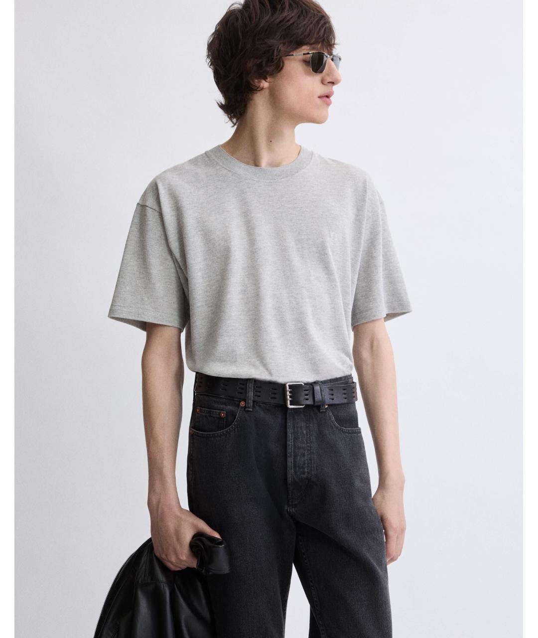 SAINT LAURENT Серая хлопковая футболка, фото 2