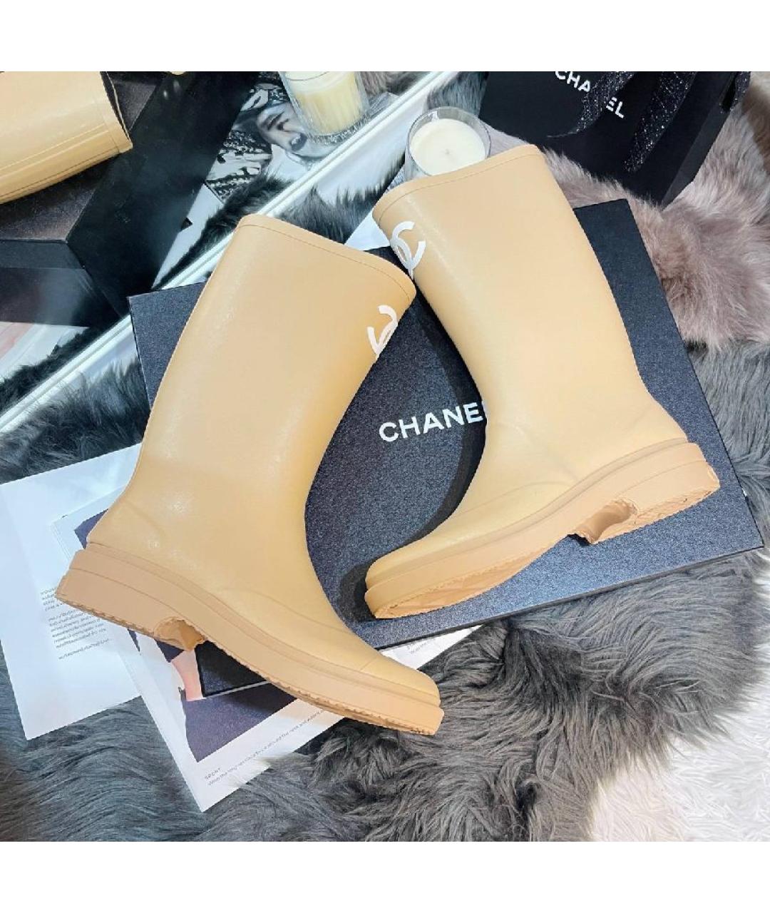 CHANEL Бежевые резиновые сапоги, фото 7