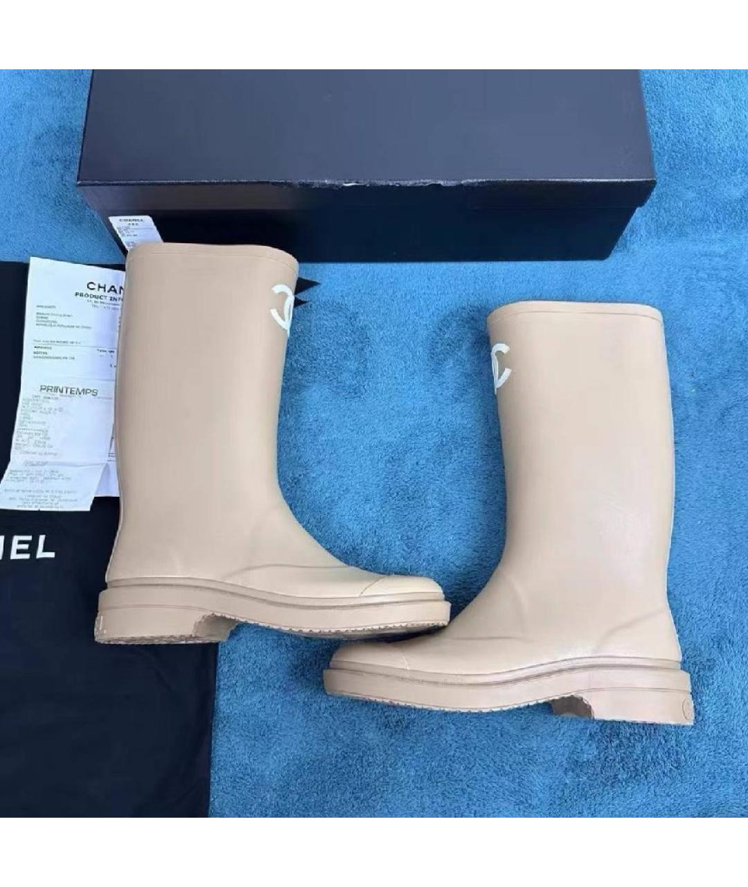 CHANEL Бежевые резиновые сапоги, фото 4