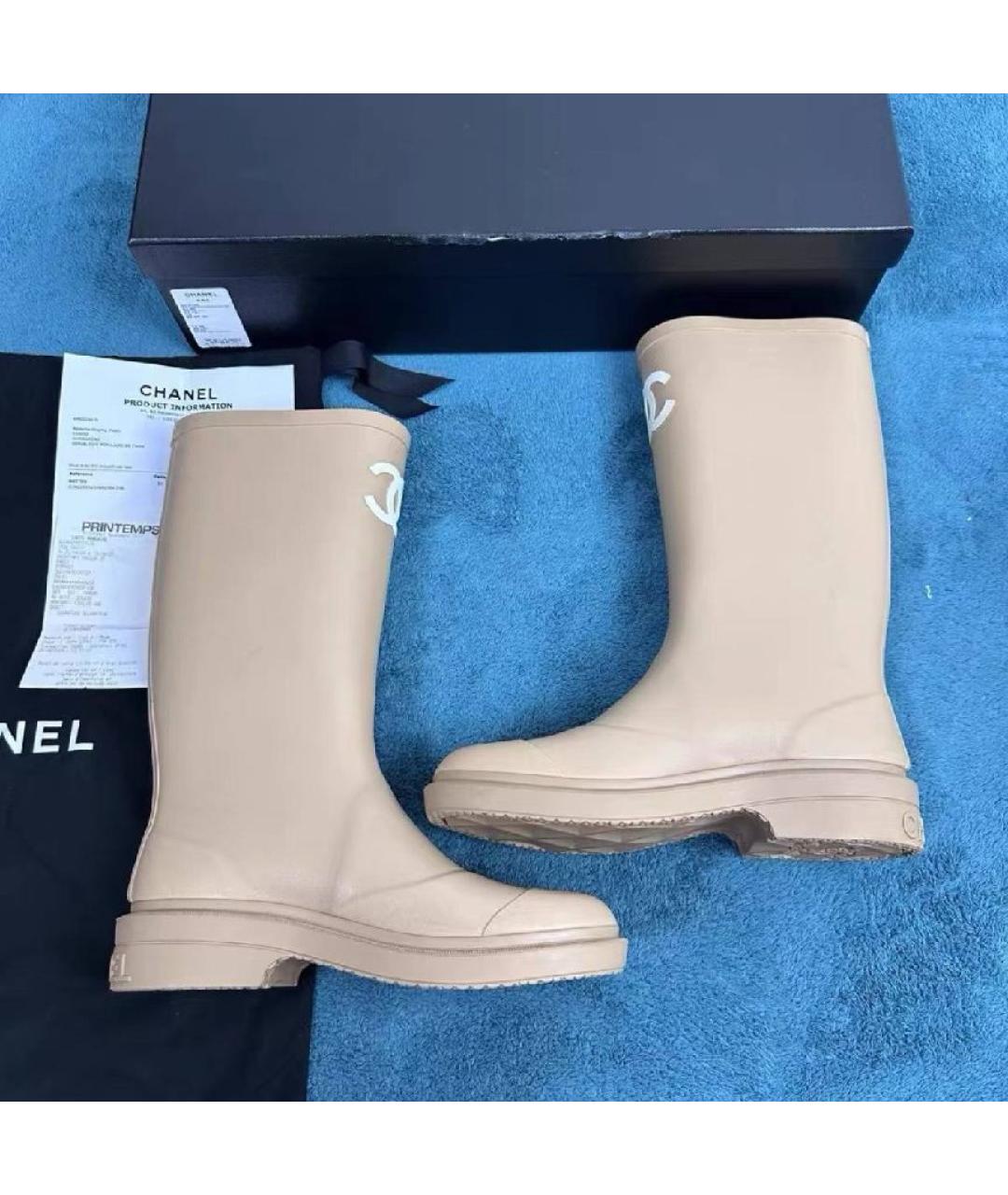 CHANEL Бежевые резиновые сапоги, фото 9
