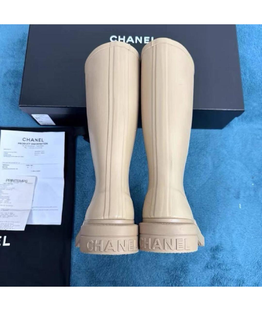 CHANEL Бежевые резиновые сапоги, фото 3