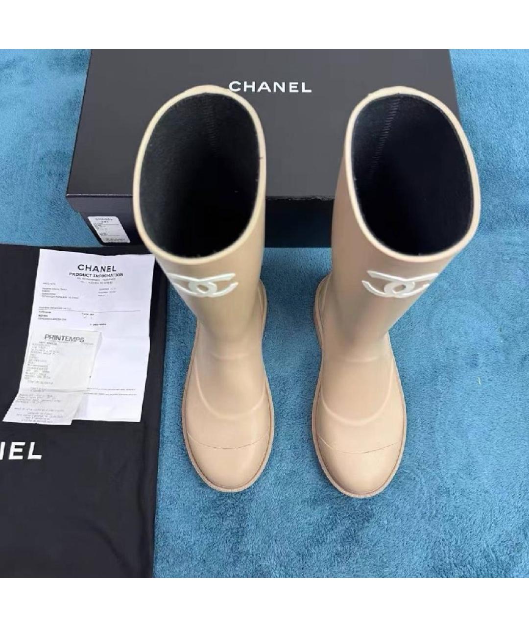 CHANEL Бежевые резиновые сапоги, фото 2