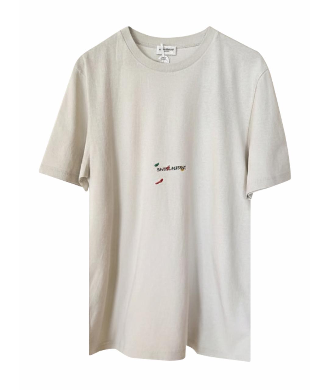 SAINT LAURENT Серебряная хлопковая футболка, фото 1