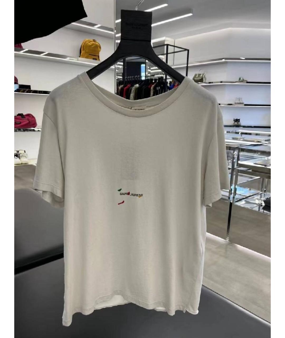 SAINT LAURENT Серебряная хлопковая футболка, фото 3