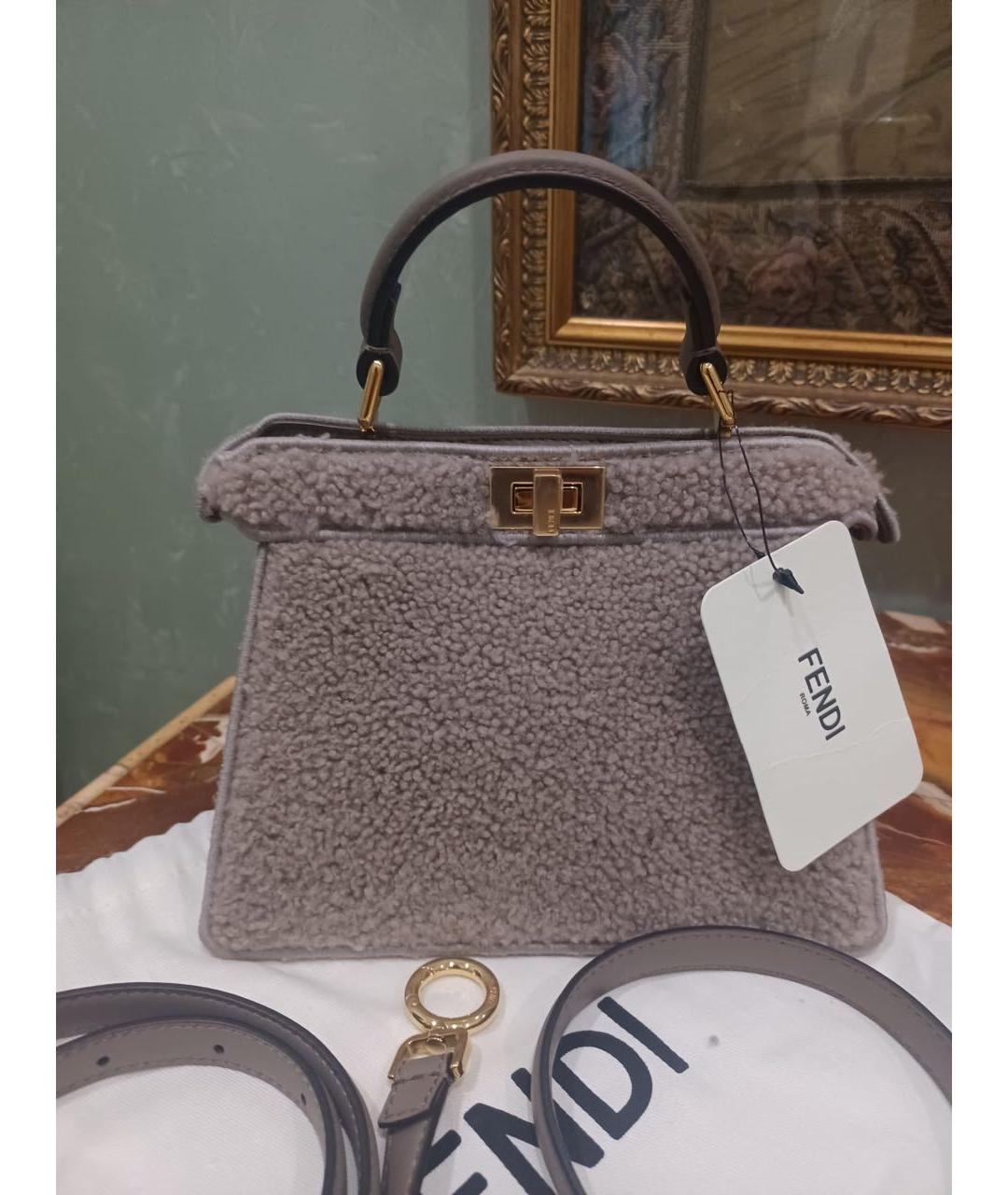 FENDI Бежевая шерстяная сумка с короткими ручками, фото 2