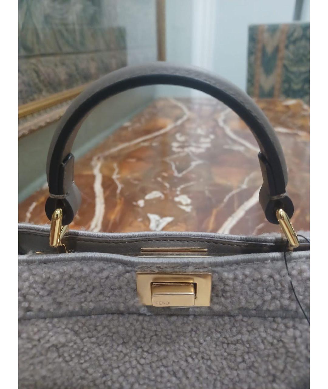 FENDI Бежевая шерстяная сумка с короткими ручками, фото 4