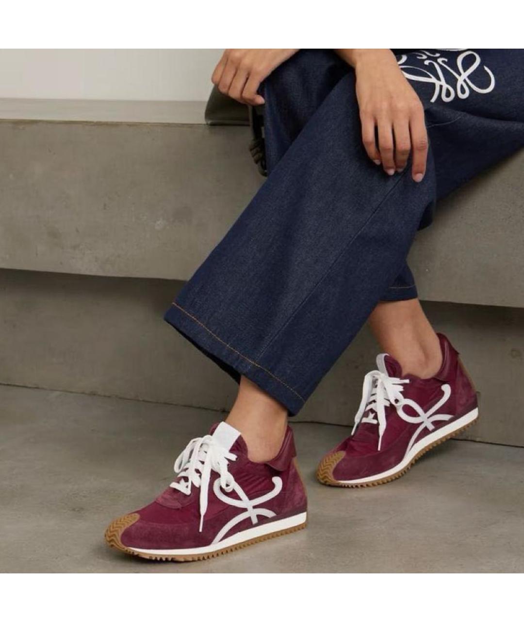 LOEWE Бордовые замшевые кеды, фото 3