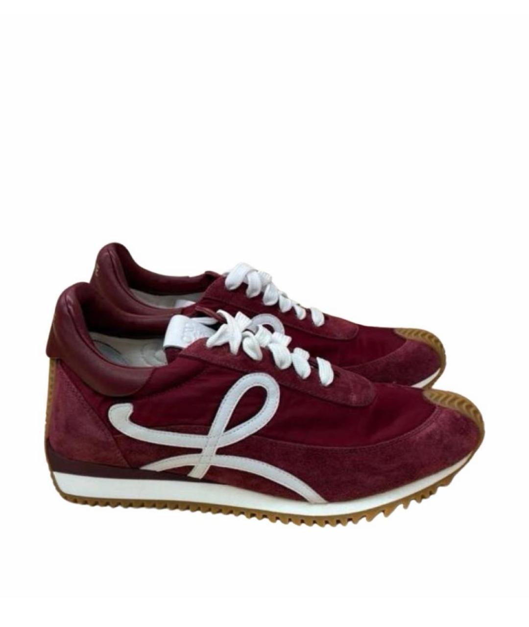 LOEWE Бордовые замшевые кеды, фото 1