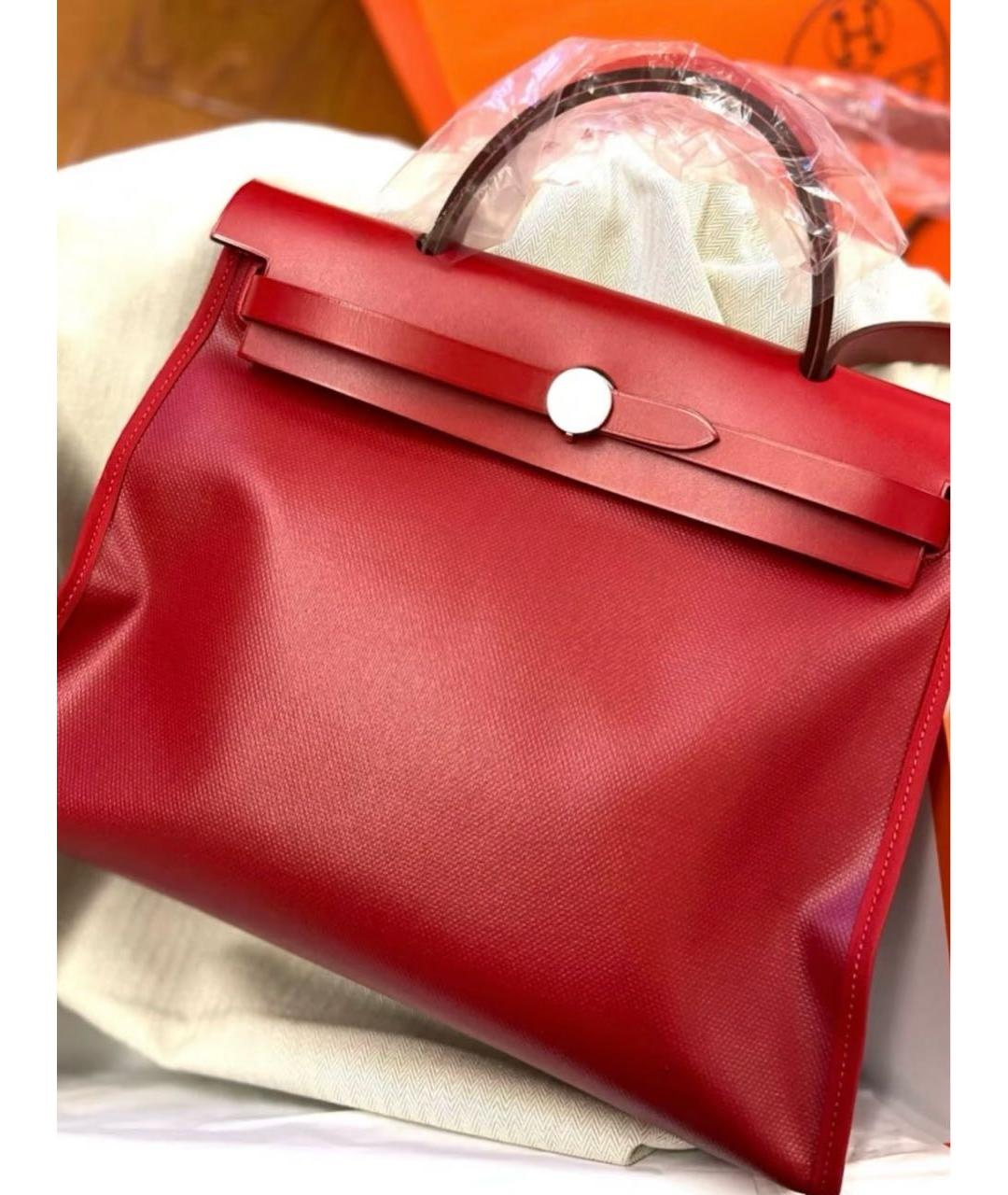 HERMES Красная кожаная сумка с короткими ручками, фото 4