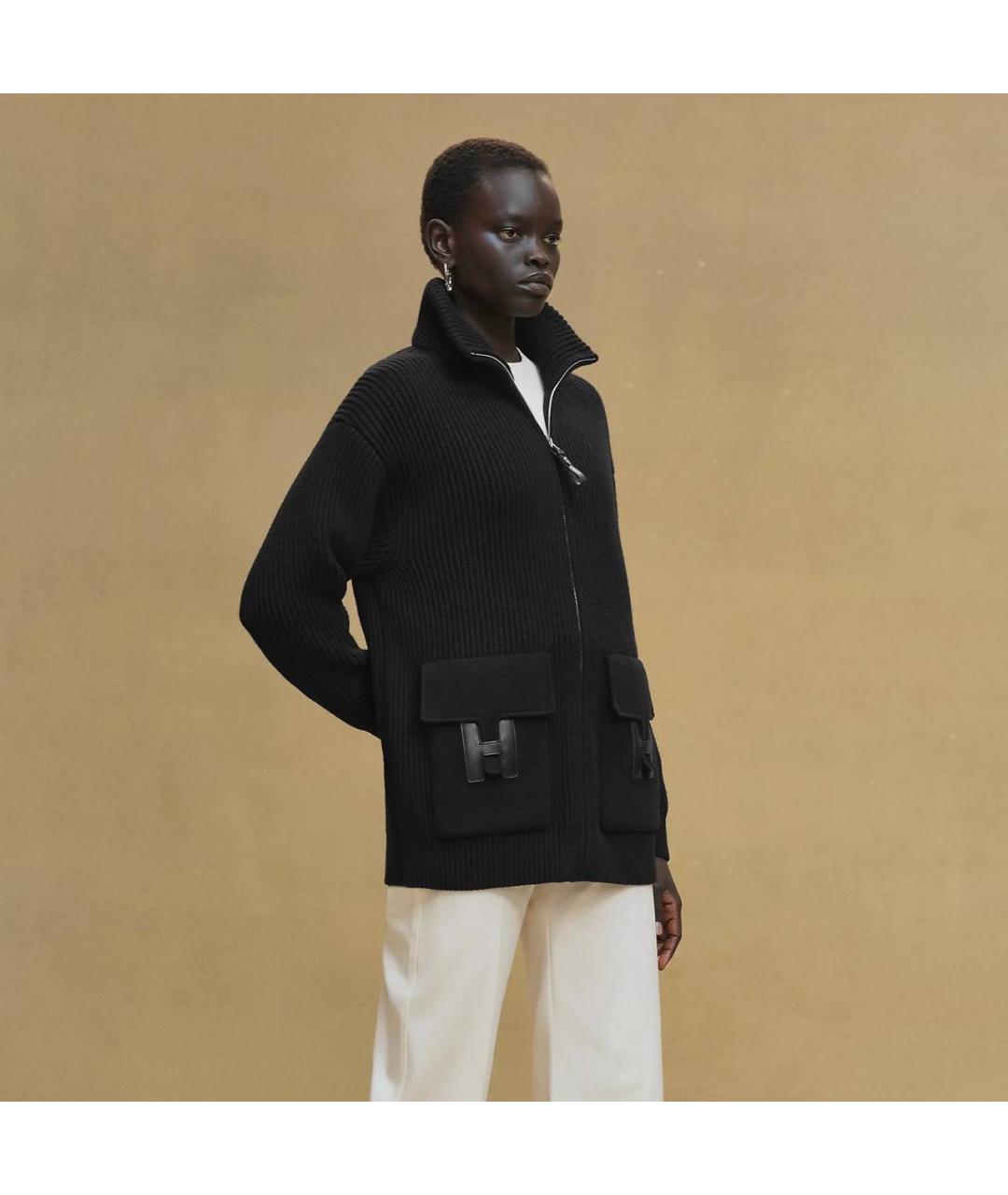 HERMES Черный хлопковый кардиган, фото 2