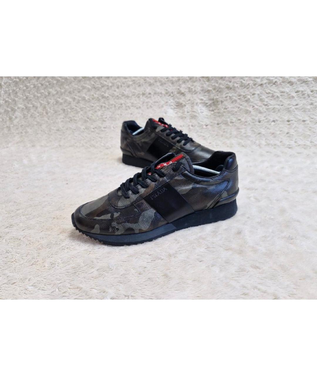 PRADA Черные кожаные низкие кроссовки / кеды, фото 6