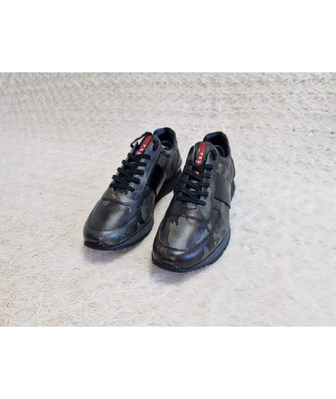 PRADA Черные кожаные низкие кроссовки / кеды, фото 3