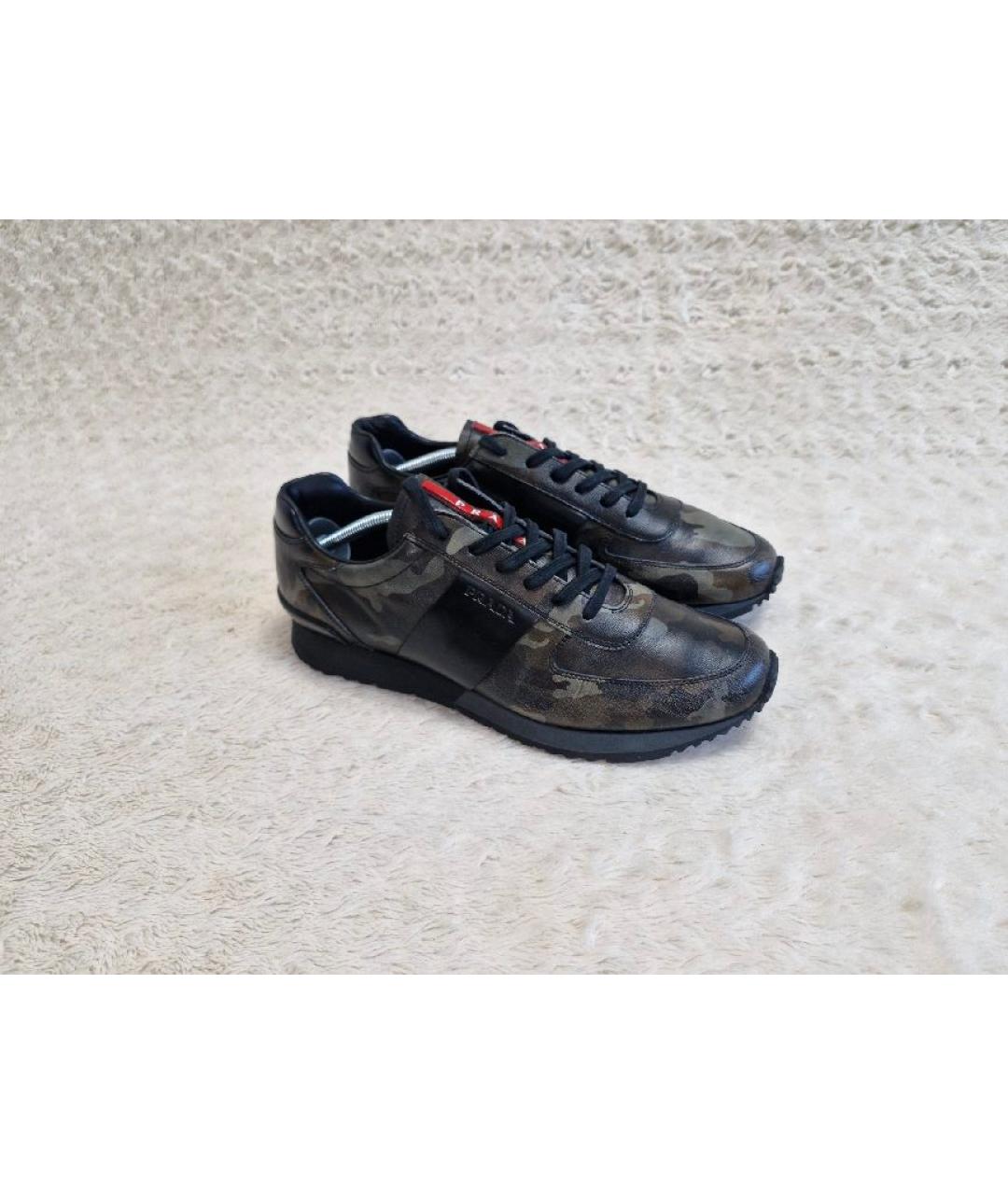 PRADA Черные кожаные низкие кроссовки / кеды, фото 2