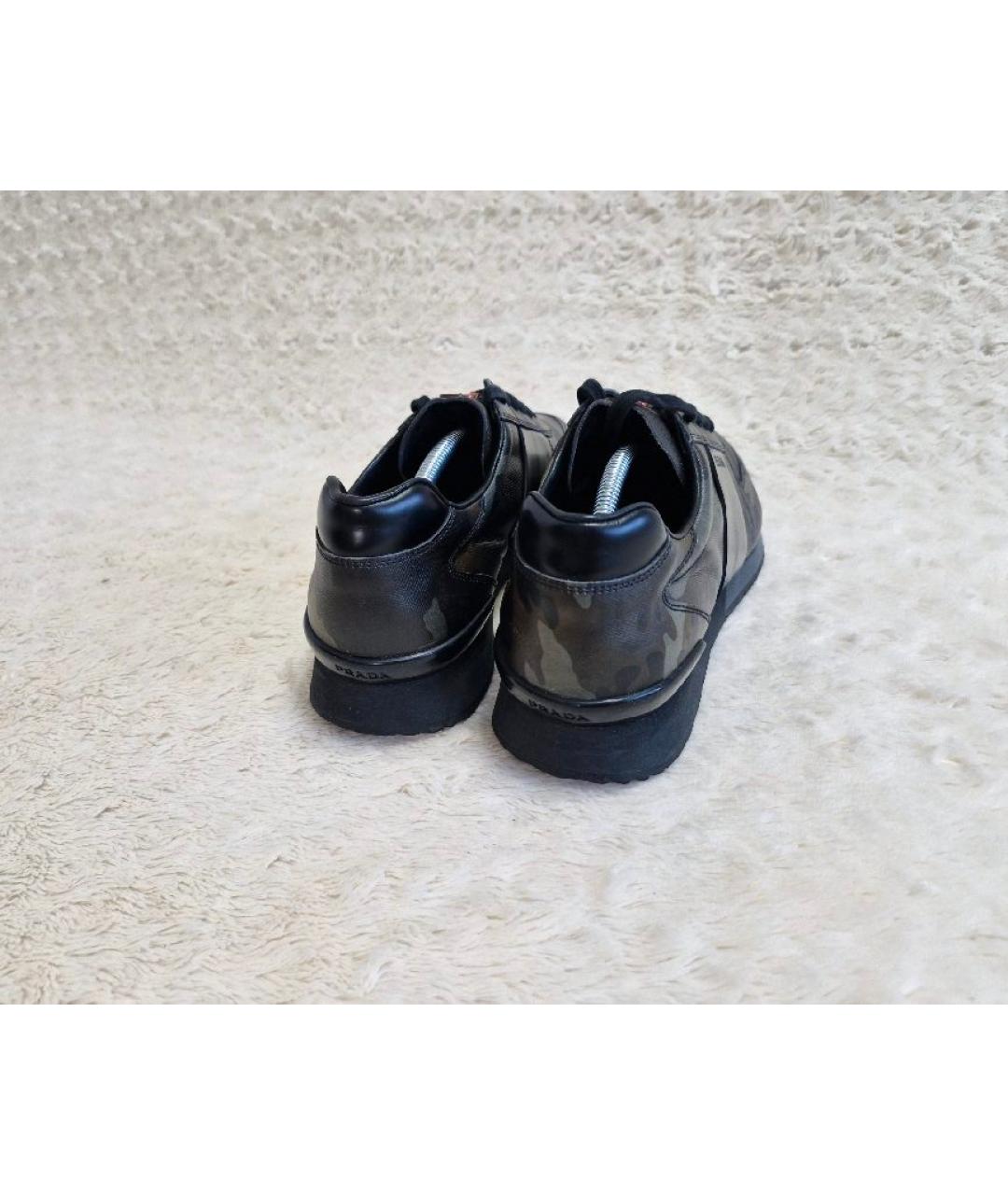PRADA Черные кожаные низкие кроссовки / кеды, фото 5