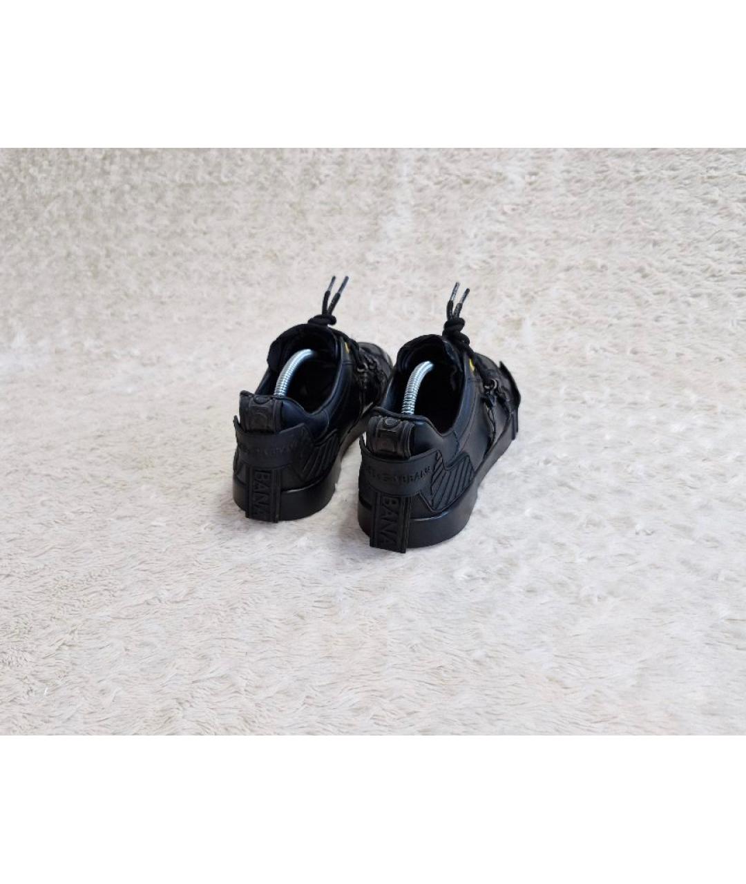 DOLCE&GABBANA Черные кожаные низкие кроссовки / кеды, фото 4