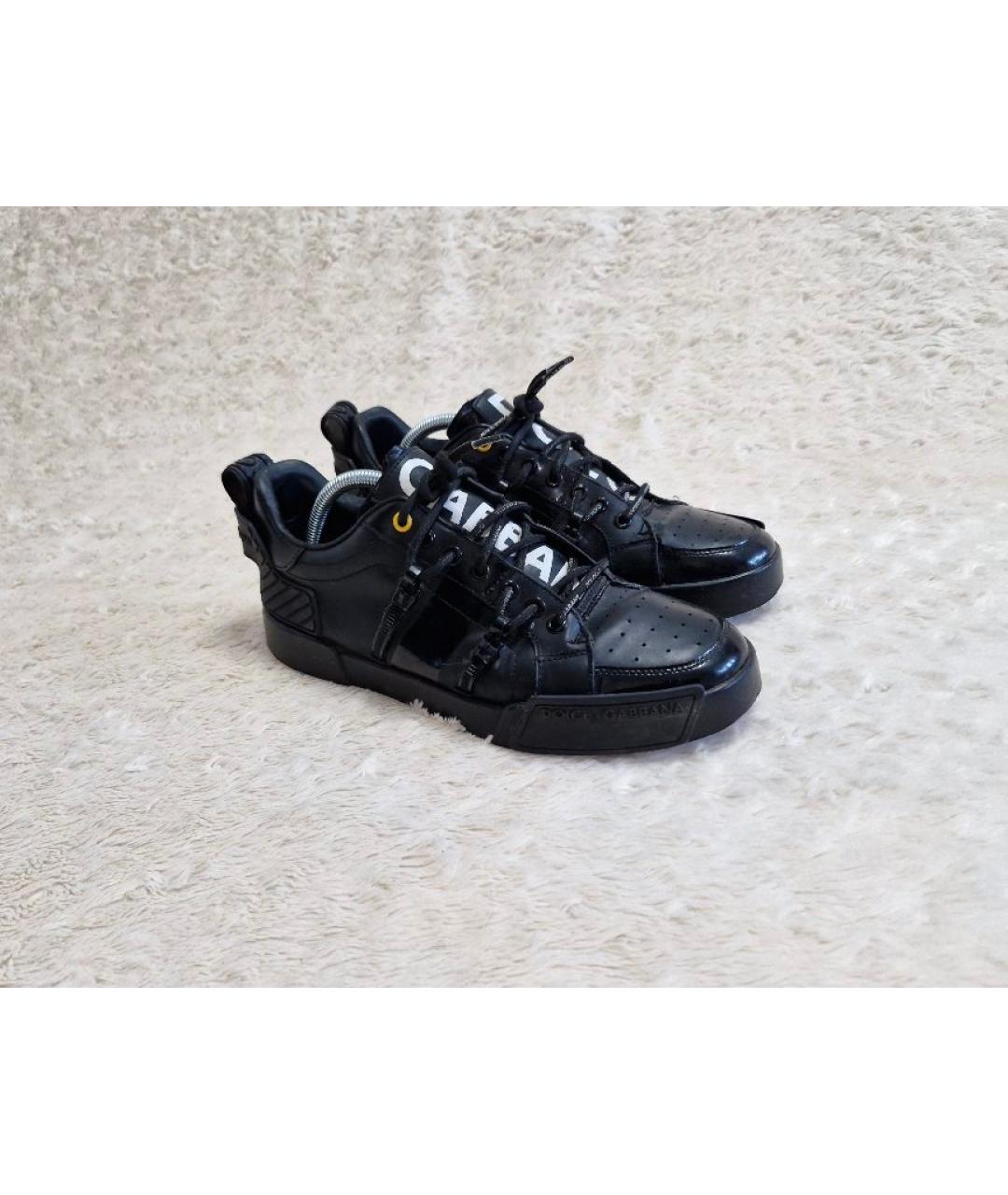 DOLCE&GABBANA Черные кожаные низкие кроссовки / кеды, фото 2