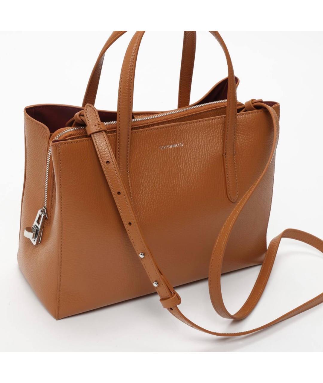 COCCINELLE Коричневая кожаная сумка с короткими ручками, фото 2