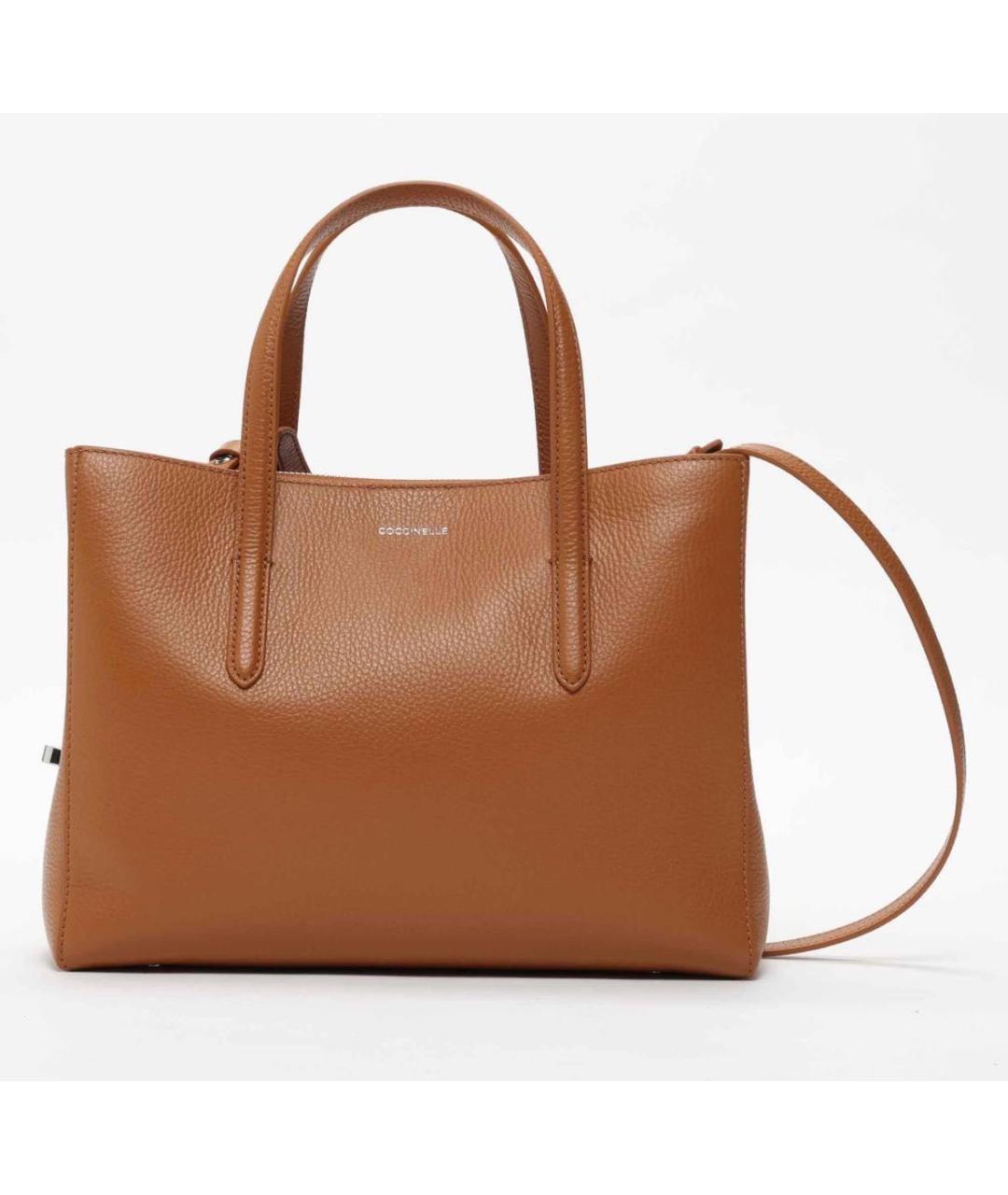 COCCINELLE Коричневая кожаная сумка с короткими ручками, фото 6