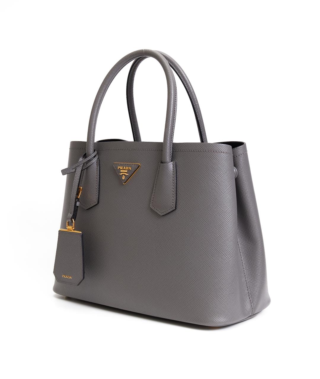 PRADA Серая кожаная сумка с короткими ручками, фото 2