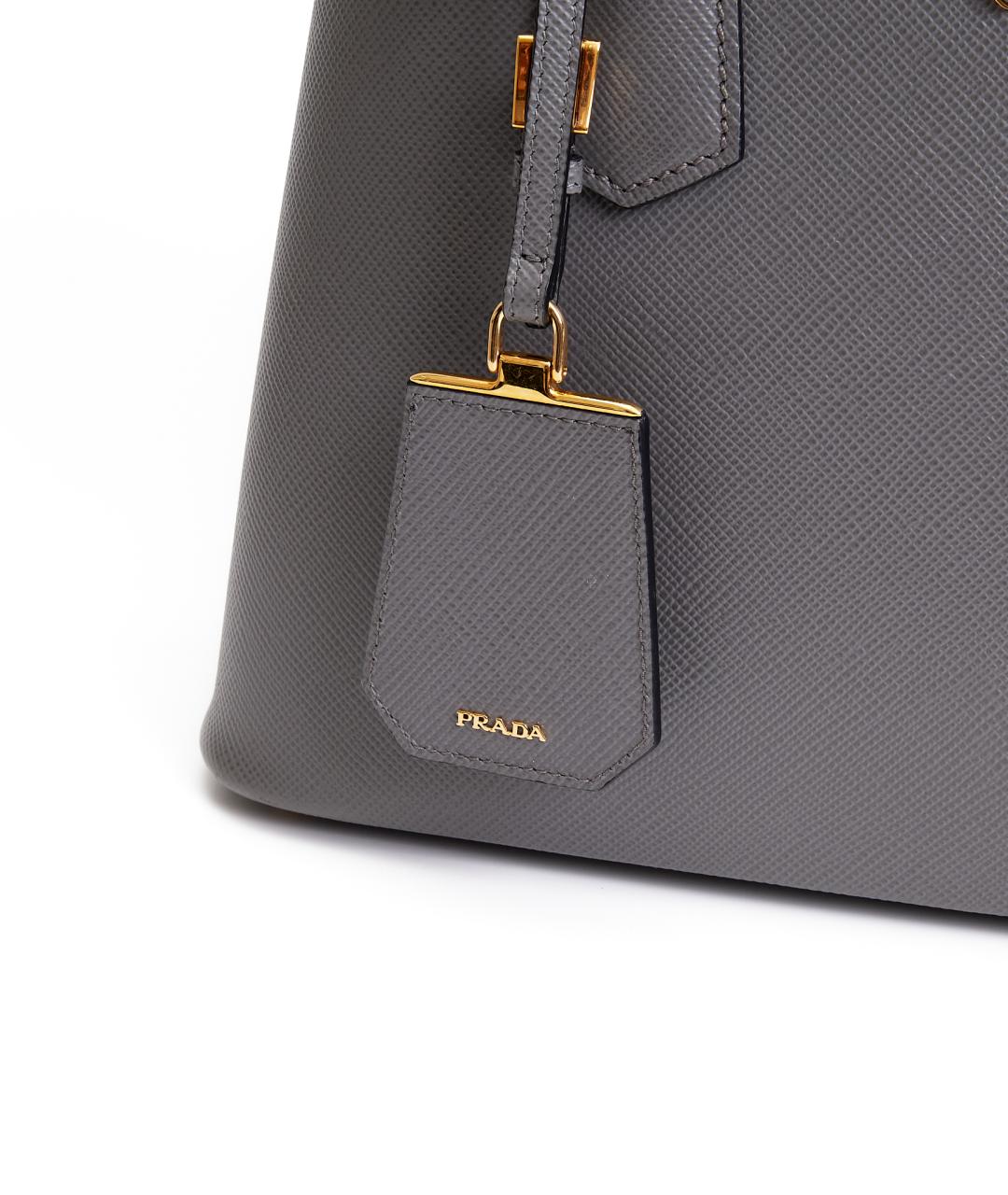 PRADA Серая кожаная сумка с короткими ручками, фото 5