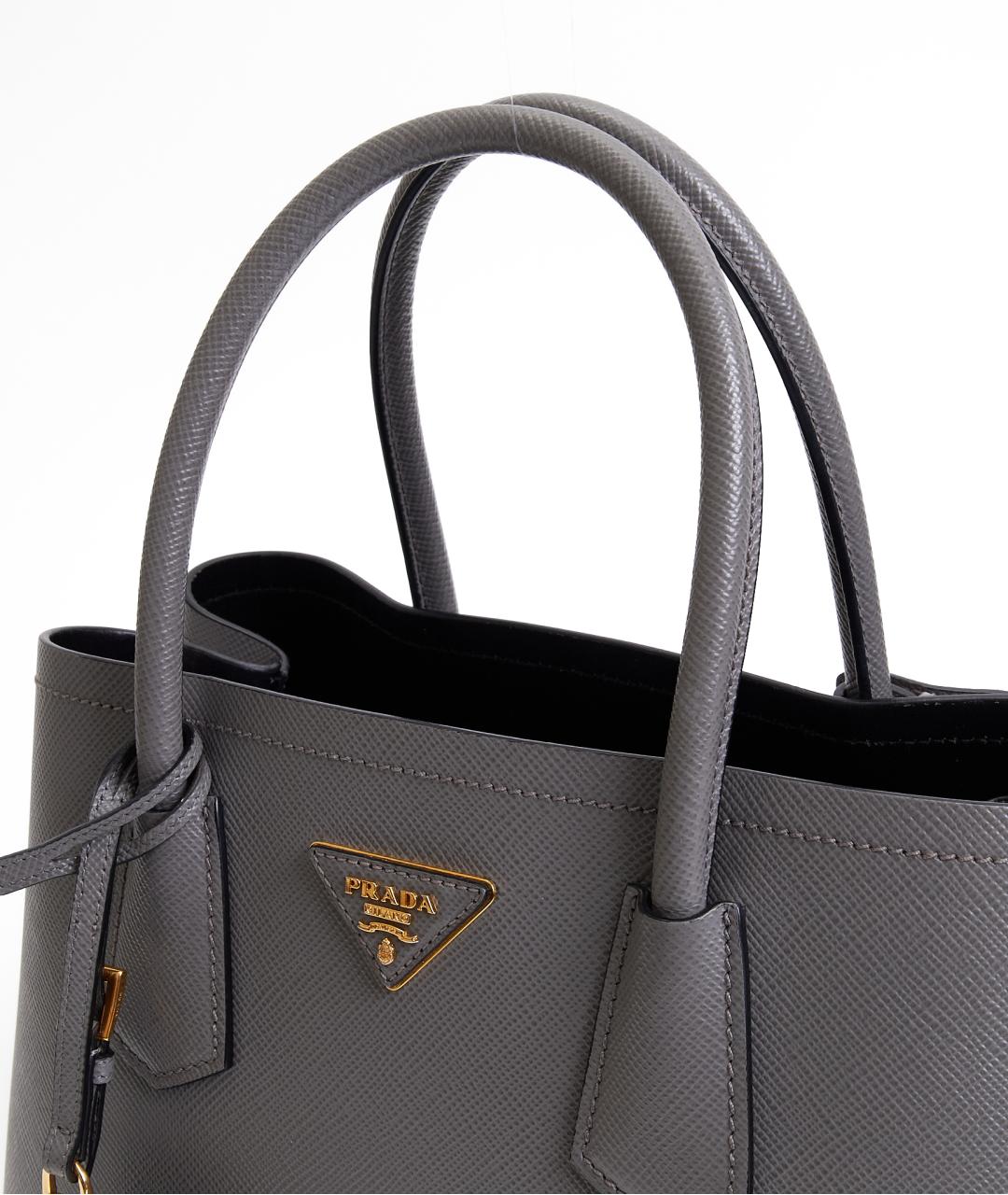 PRADA Серая кожаная сумка с короткими ручками, фото 4