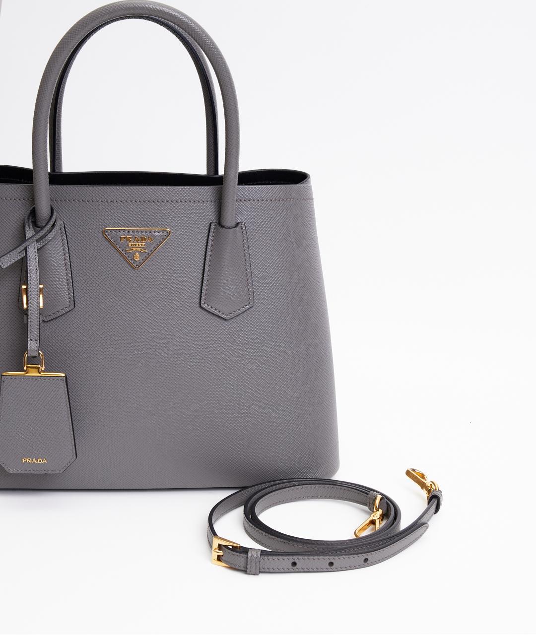 PRADA Серая кожаная сумка с короткими ручками, фото 6