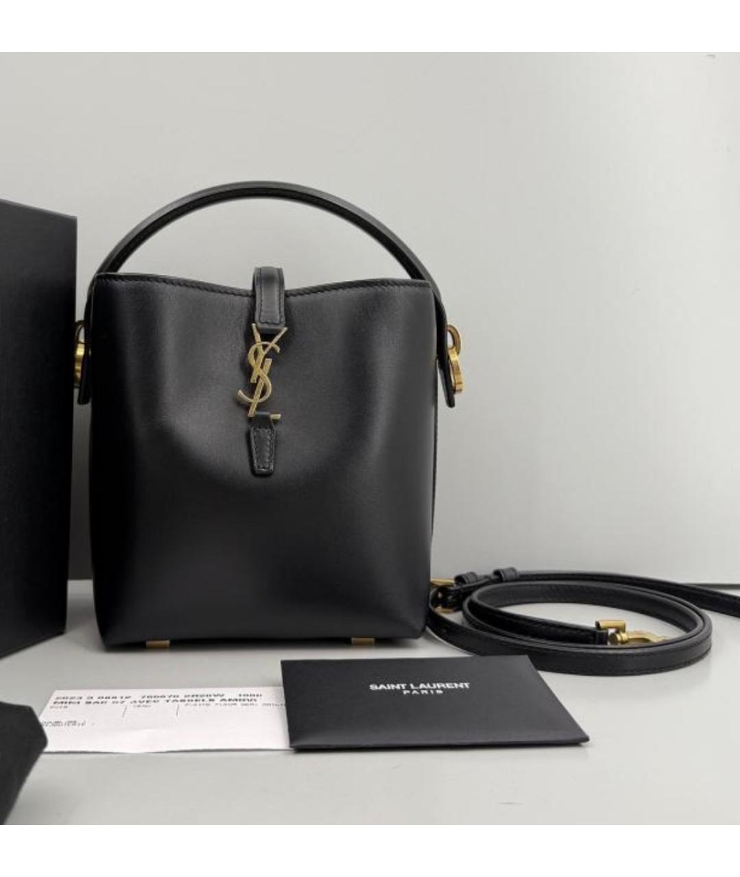 SAINT LAURENT Черная кожаная сумка с короткими ручками, фото 2