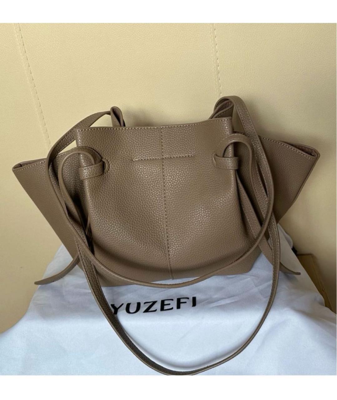 YUZEFI Бежевая кожаная сумка тоут, фото 4