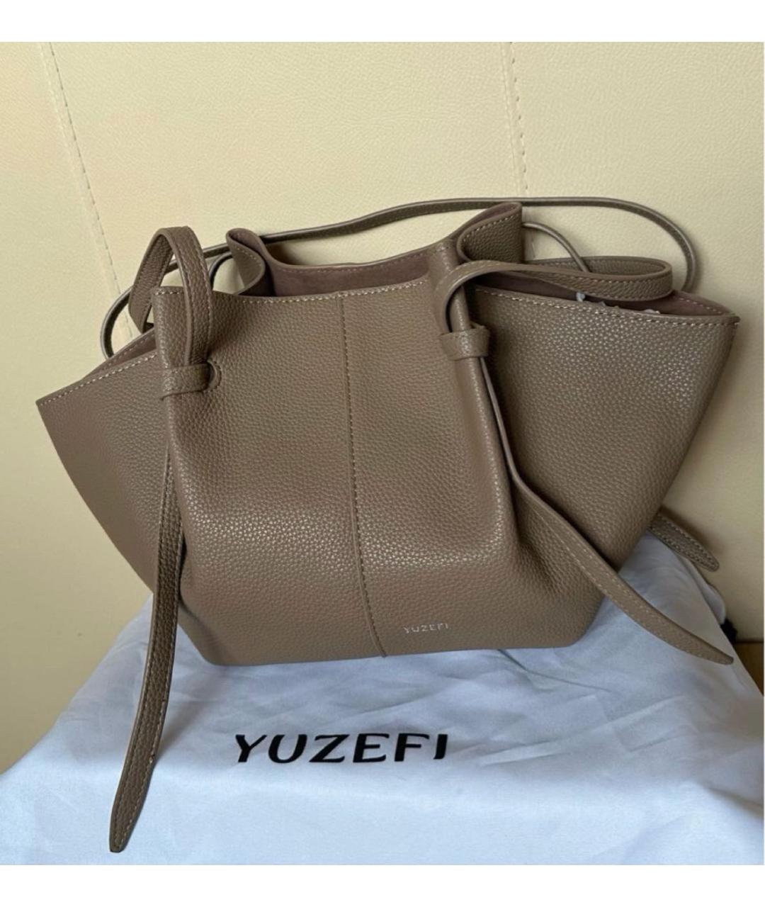 YUZEFI Бежевая кожаная сумка тоут, фото 3