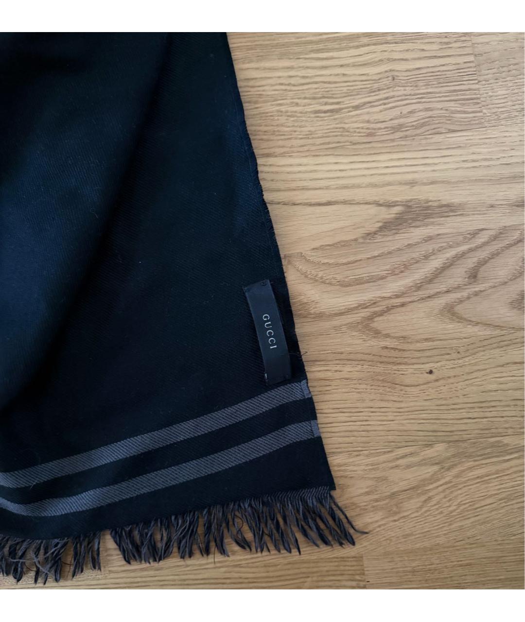GUCCI Черный шерстяной шарф, фото 4