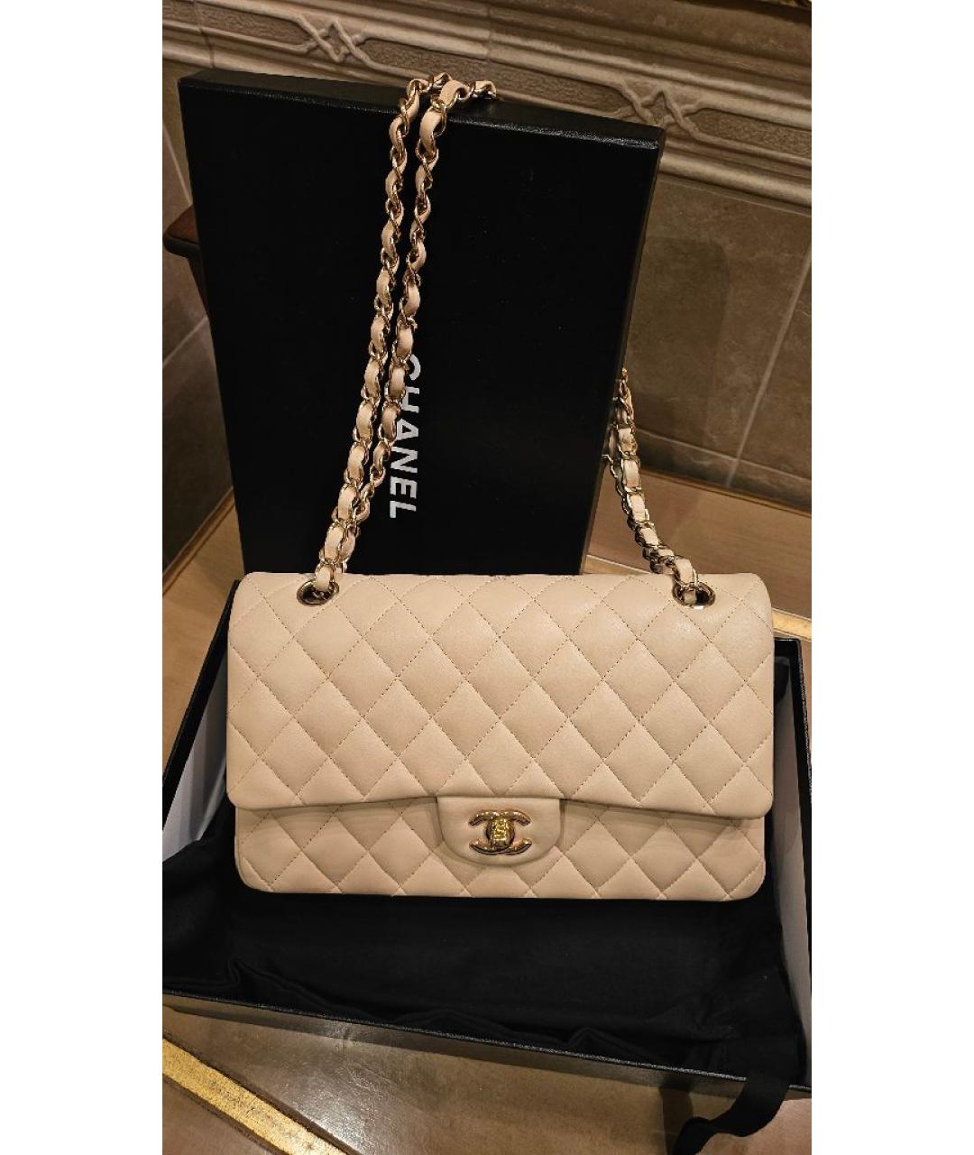 CHANEL Бежевая кожаная сумка через плечо, фото 5