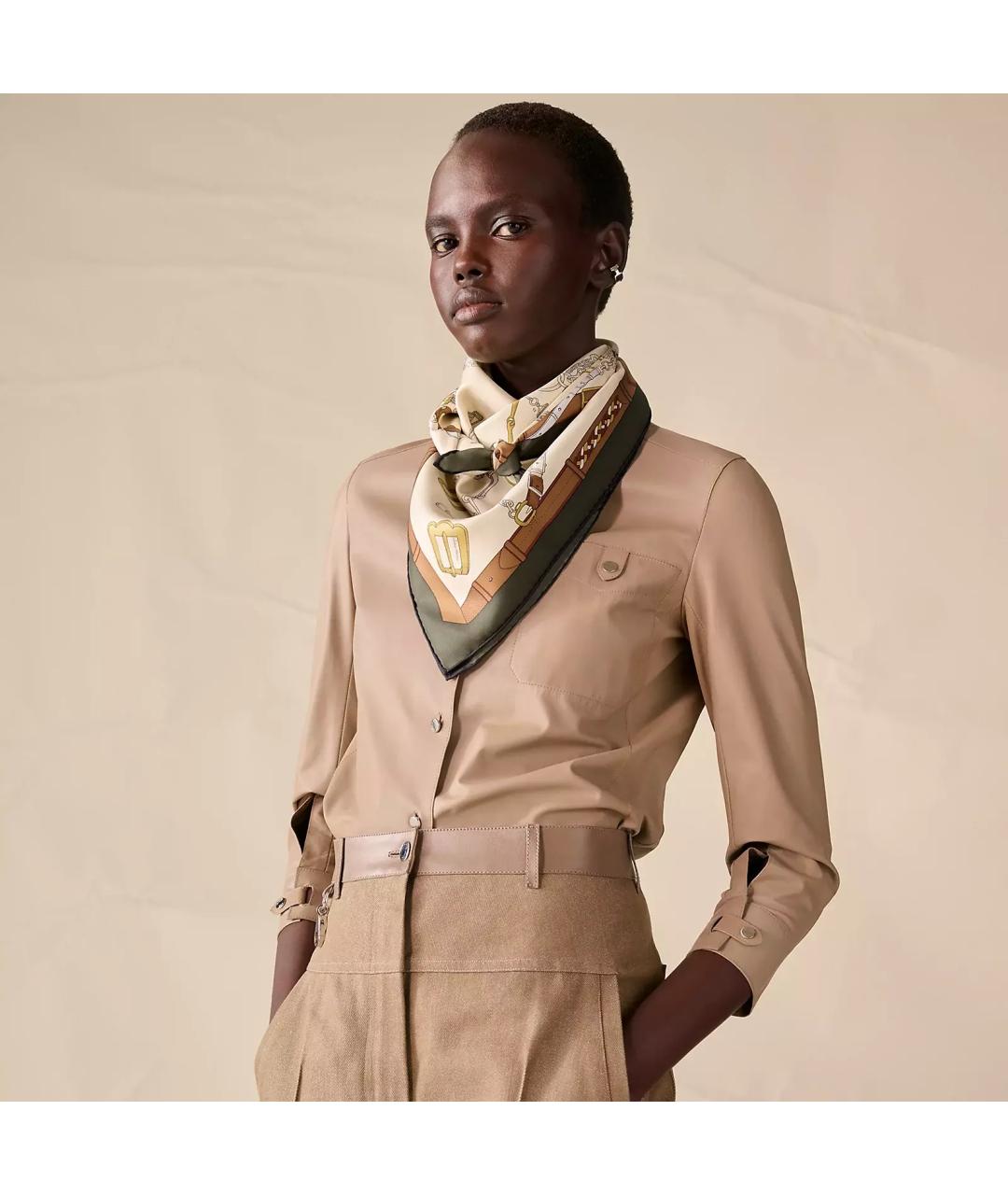 HERMES Бежевый кашемировый платок, фото 4