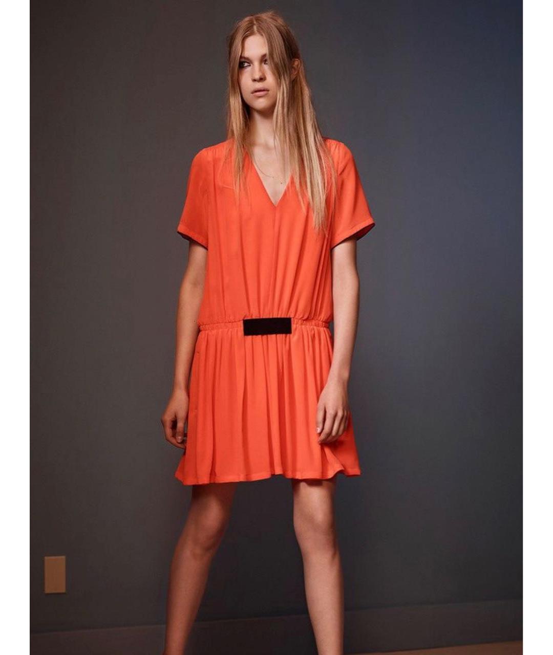 VICTORIA BECKHAM Оранжевое шелковое повседневное платье, фото 8