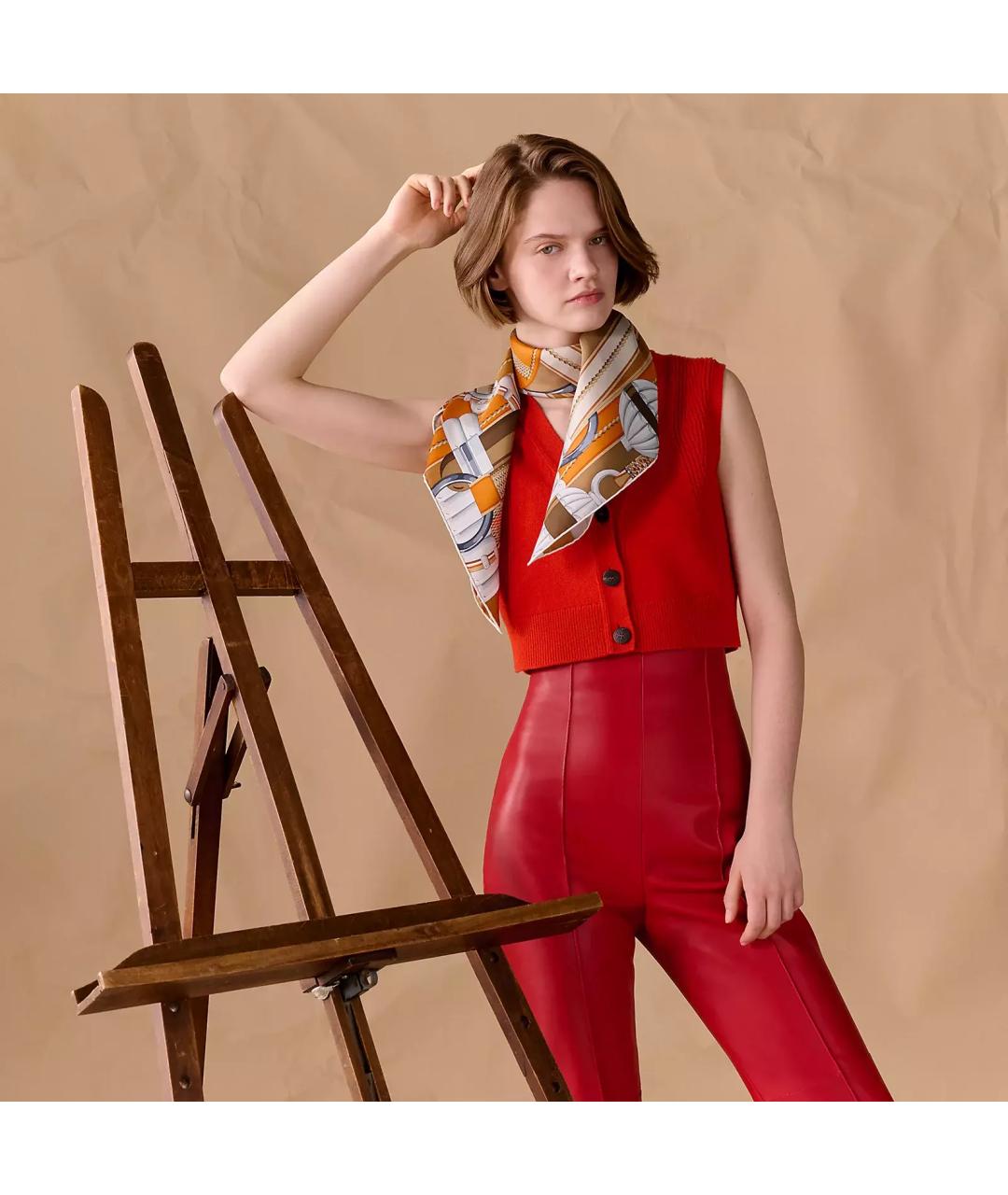 HERMES Оранжевый шелковый платок, фото 4