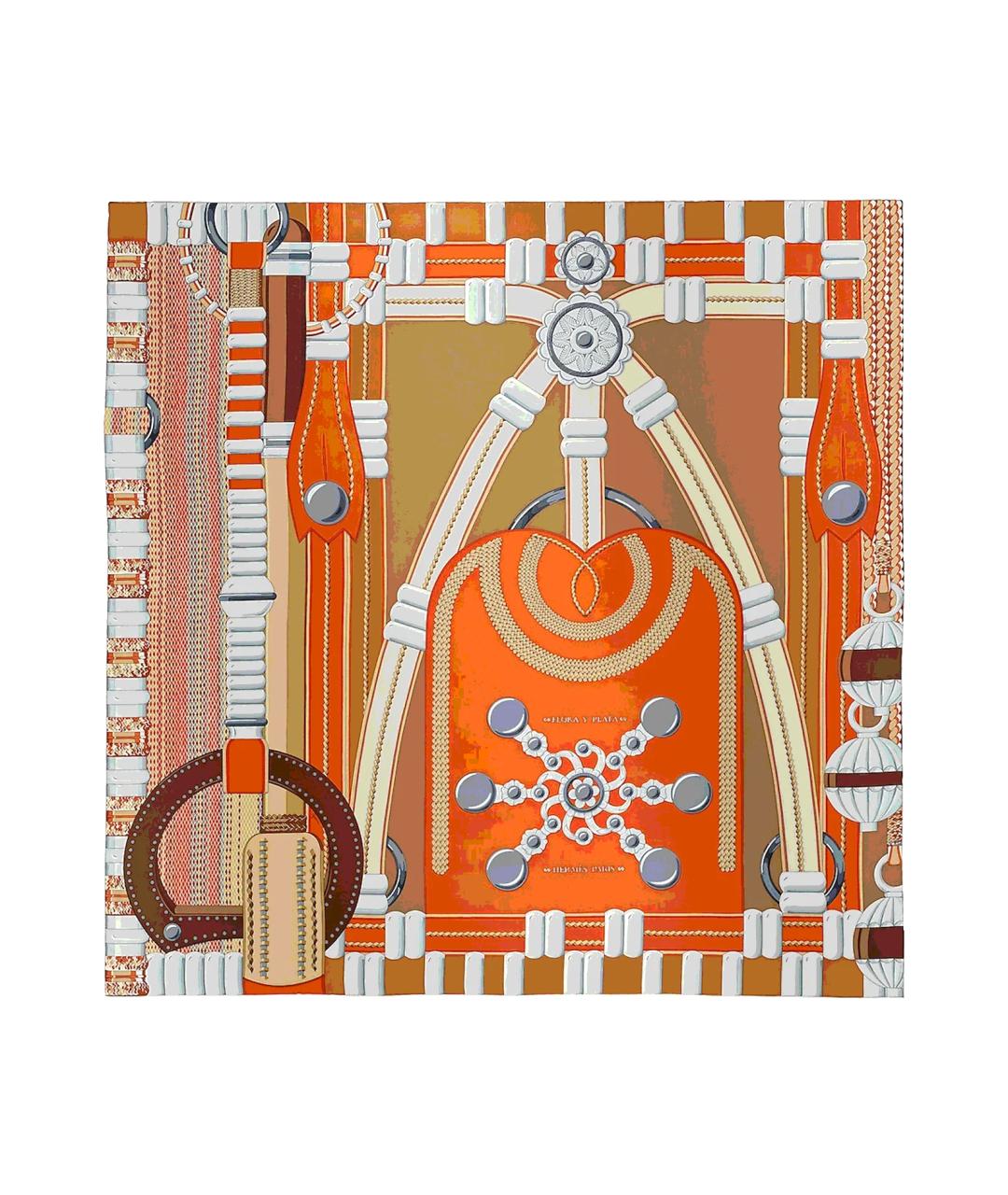 HERMES Оранжевый шелковый платок, фото 1