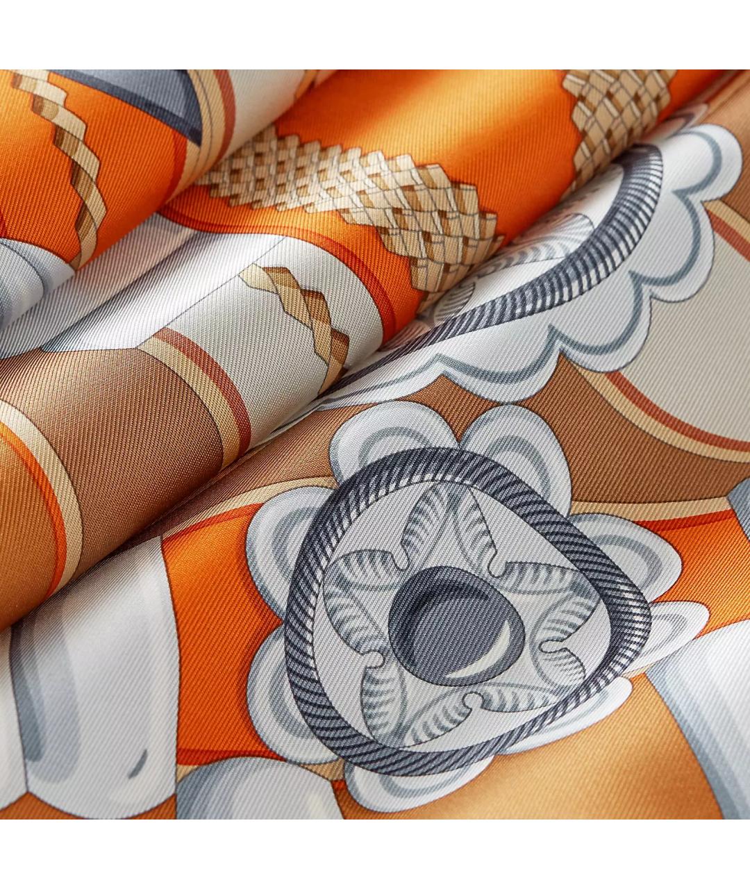 HERMES Оранжевый шелковый платок, фото 3